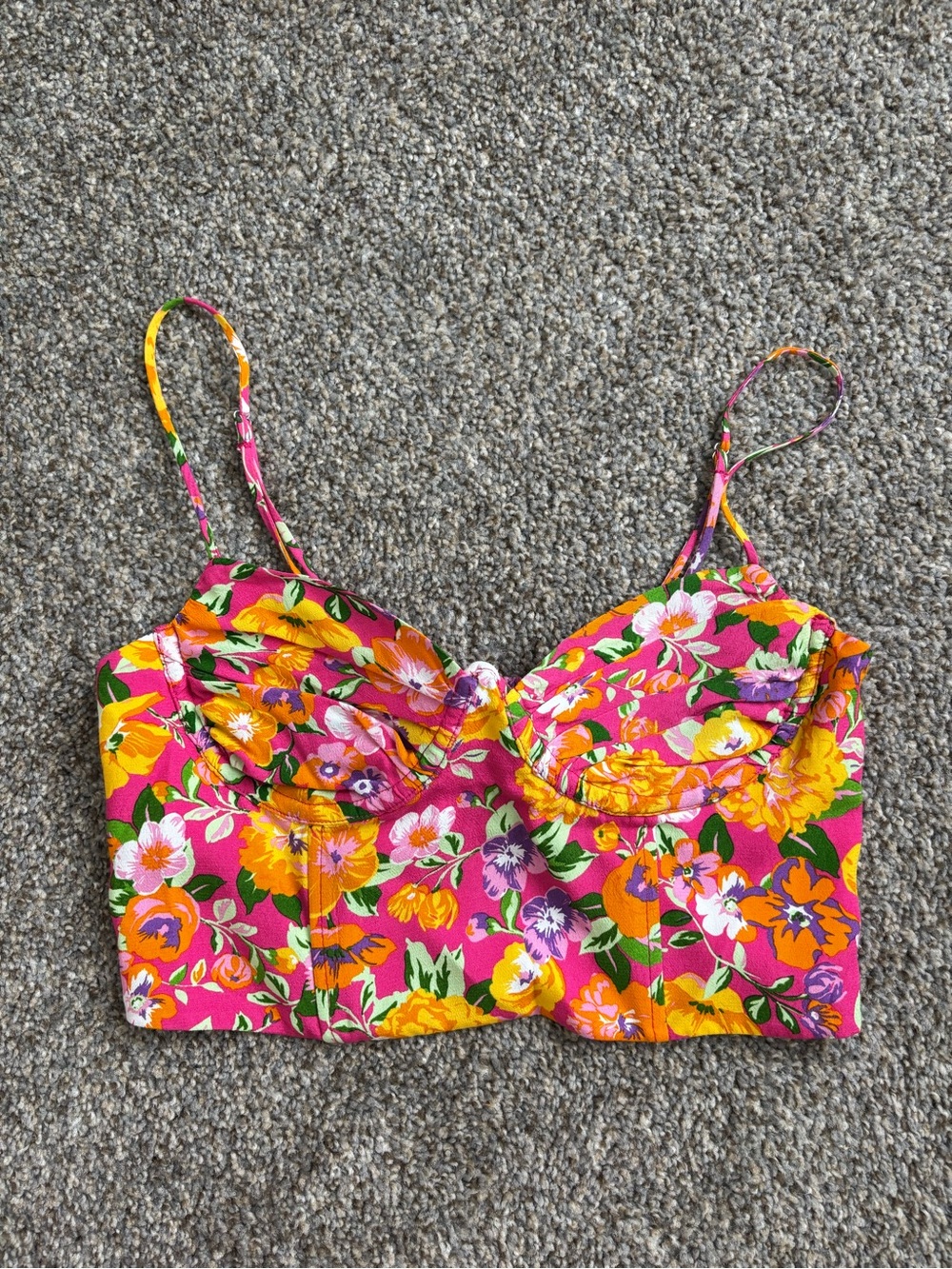 Zara Floral Pink & Orange Bustier Crop Top